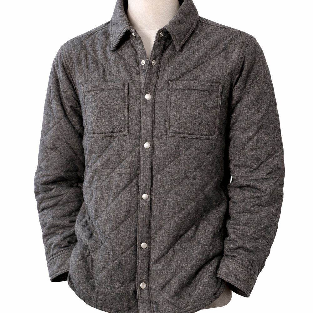 Staccato Outdoor 'Shacket' Front Pocket🕶 Gray Quilted Men L Y2K Retro Grunge